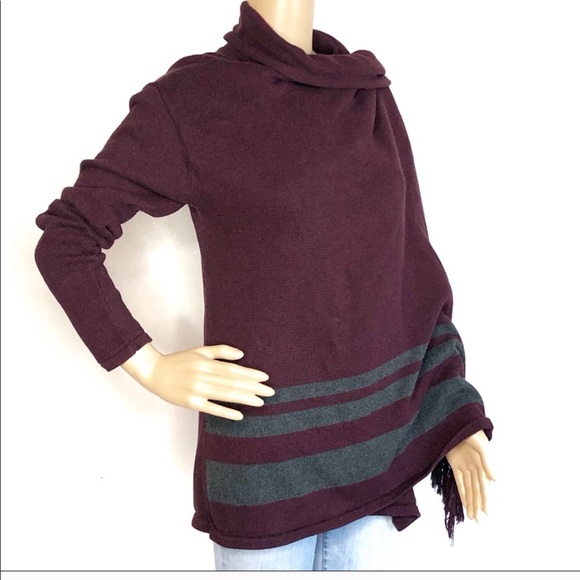 CAbi Sweaters - CAbi Maroon Wrap Cape boho Sweater With Fringe